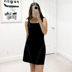 Maje Rokaya Contrast Stitch Scuba Neoprene Sleeveless Mini Dress in Black